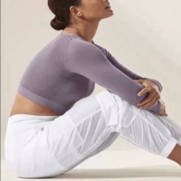 Athleta White Sheer Relaxed Fit Breathable Activewear Parachute Cargo Pants - Picture 12 of 16